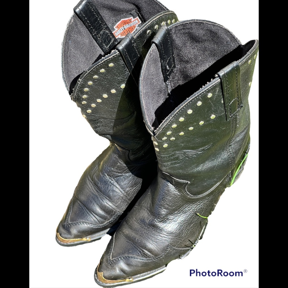 HARLEY-DAVIDSON Vintage women’s size 8 black leather steel toe cowboy boots